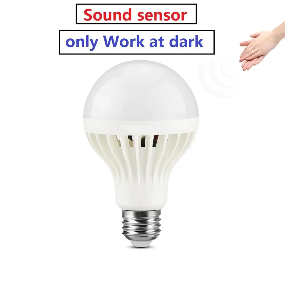 Sound Sensor E27 светодиодный светильник 3 Вт 5 Вт 7 Вт 9 Вт 12 Вт PIR датчик движения светодиодный светильник или умный звуковой датчик светодиодный светильник для домашнего ночного освещения коридора - Испускаемый цвет: Sound Sensor