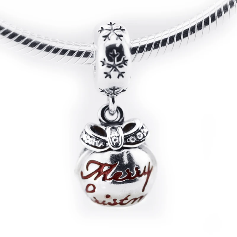 

Fits For Pandora Bracelets Merry Christmas Bauble Charms with Translucent Red Enamel 100% Sterling Silver Beads Free Shipping