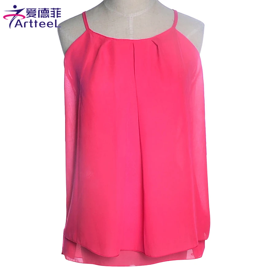 2017 Лето Женщины Без Рукавов Блузки Шифона Рубашку Случайные Свободные