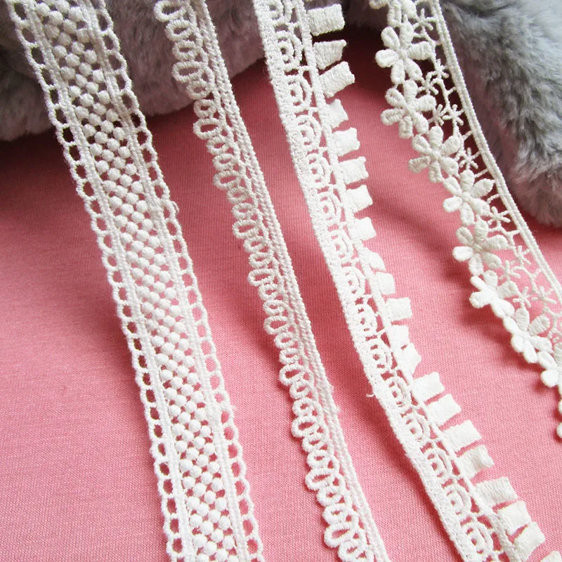 1 шт. 2 ярда бант ручной работы заколка для волос повязка на голову кружевная лента 100% хлопок Материал слоновой кости Чистый хлопок кружевная отделка вязание крючком