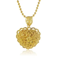 free shipping 24k yellow gold color necklace heart flower pendant 46cm 2mm beads necklaces jewelry high quality p043