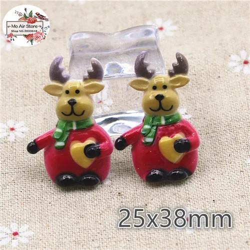 reindeer 10pcs 10 шт., кабошон из смолы с принтом снеговика, оленя и плоской задней стороной для волос, бантов, скрапбукинга, аксессуаров для самостоятельной сборки - Цвет: reindeer 10pcs