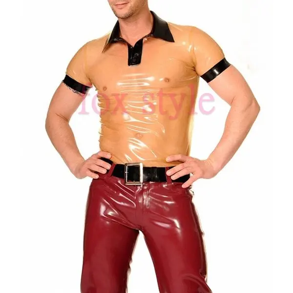 Мужская 100% сексуальная латексная рубашка ручной работы резиновая футболка|Поло|