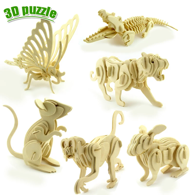 

wooden toys dinosaur animals three-dimensional model assembled wooden puzzle toy 3D DIY for baby children's educational puzzles