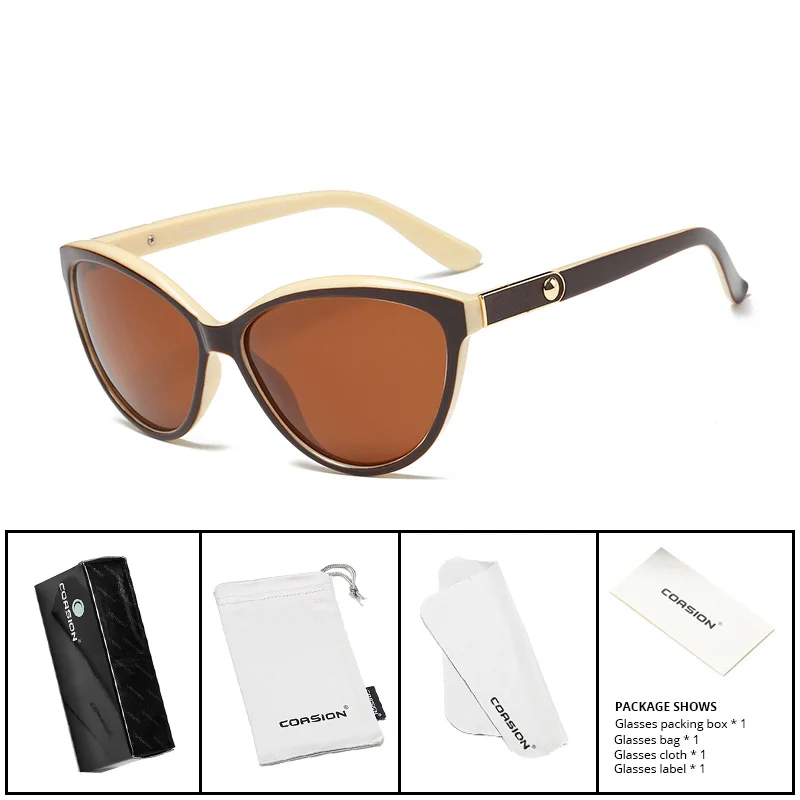 C4 Brown Beige COASION, фирменный дизайн, кошачий глаз, солнцезащитные очки, женские, поляризационные,, женские, Ретро стиль, элегантные, кошачий глаз, солнцезащитные очки, UV400, защита CA1223 - Цвет линз: C4 Brown Beige