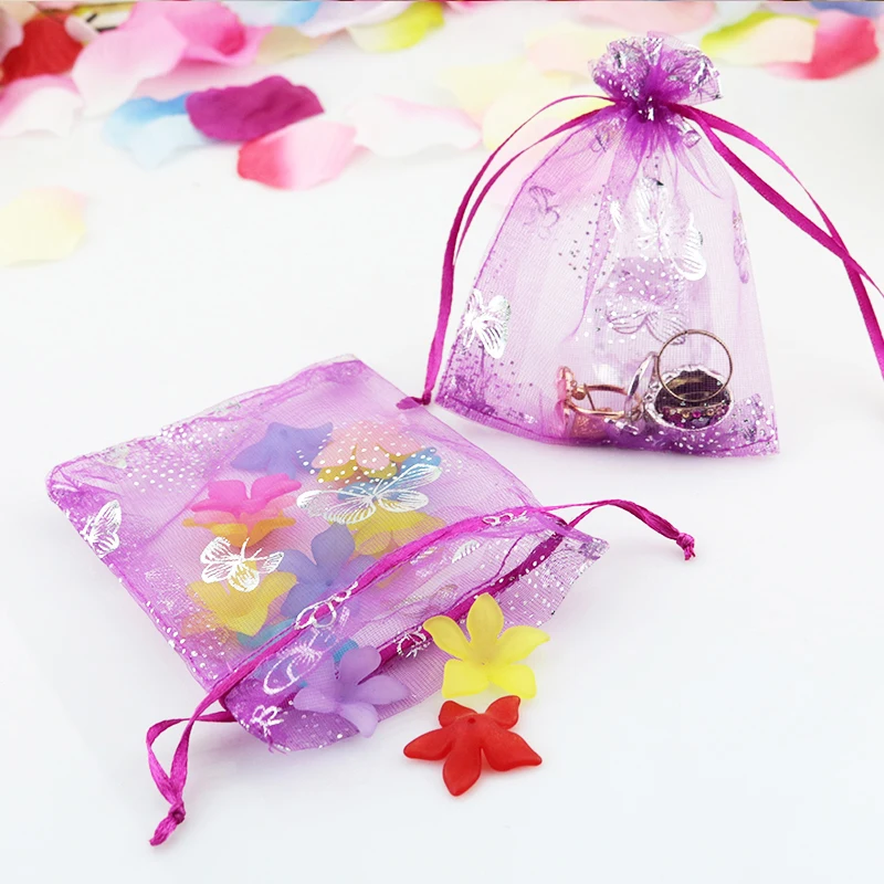 

200pcs 7x9cm Hot Pink Butterfly Organza Bags Wedding Favour Gift bag Jewelry pouches Christmas Gift Bags