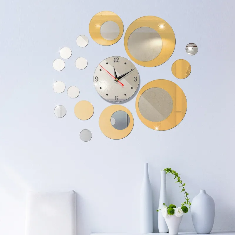 3D новый большой современный домашний DIY настенные часы с зеркальной поверхностью