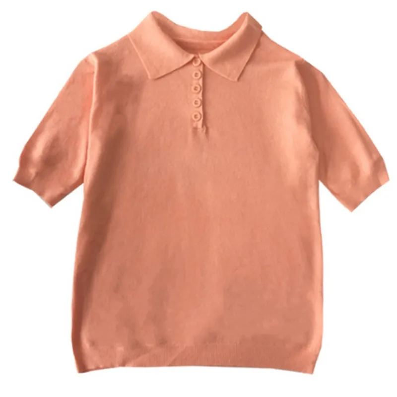 Весенняя женская рубашка поло минимализм сплошной цвет трикотажная с коротким