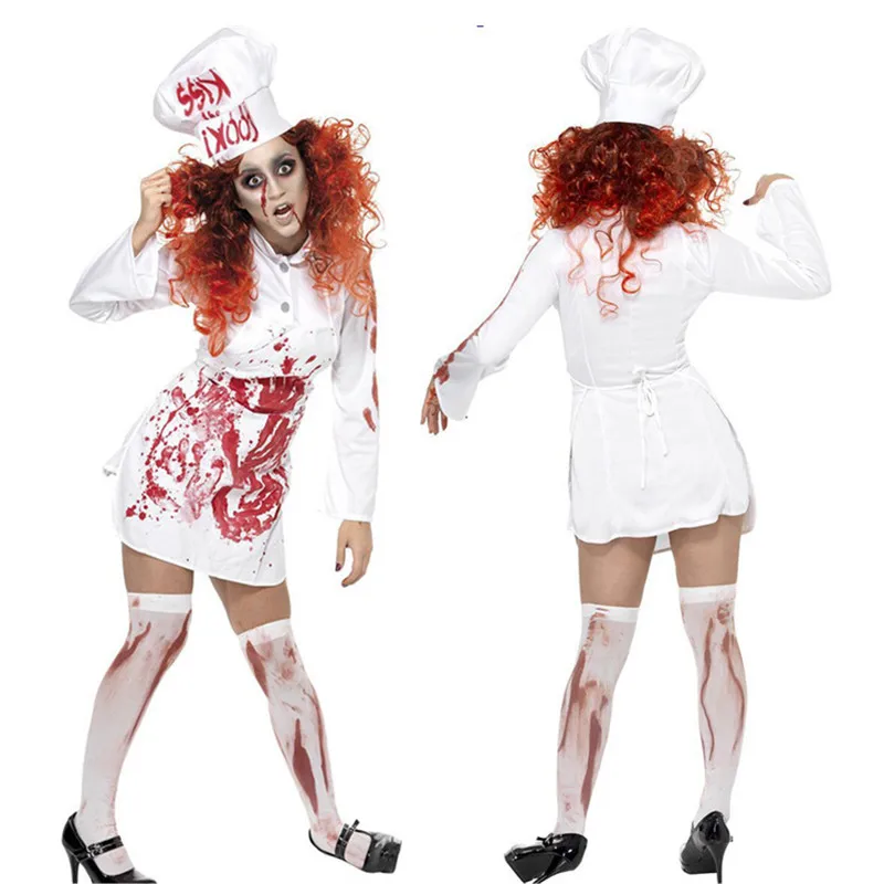 Horrible Adult Bloody Nurse Costume Halloween Scary Mary Students Roleplay Party For Cosplay Ghost | Тематическая одежда и