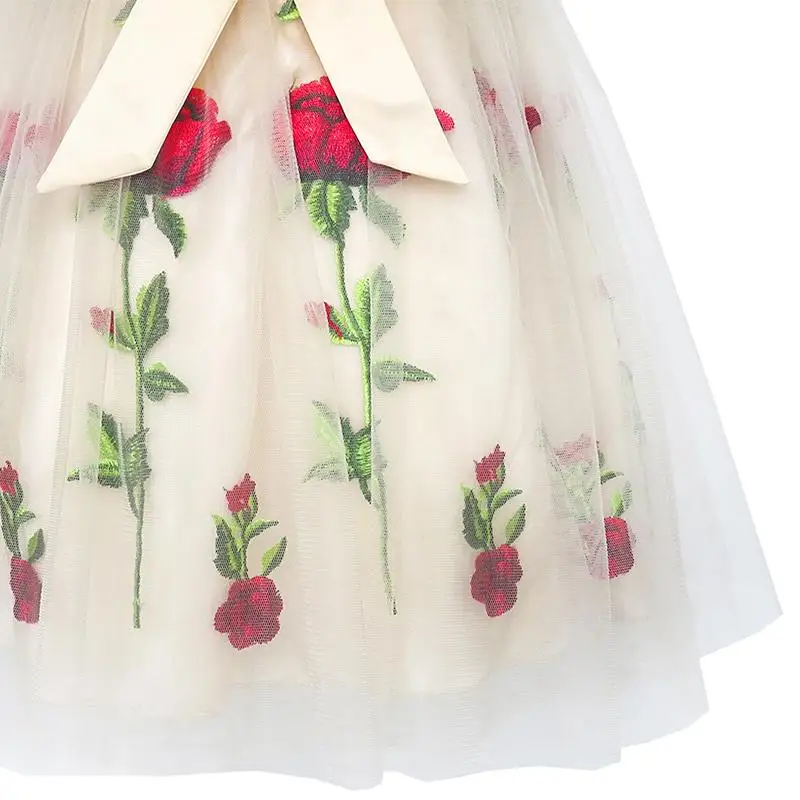 Sunny Fashion платья для девочек платье Дети шампанское Роза Цветок Вышивка Сердце