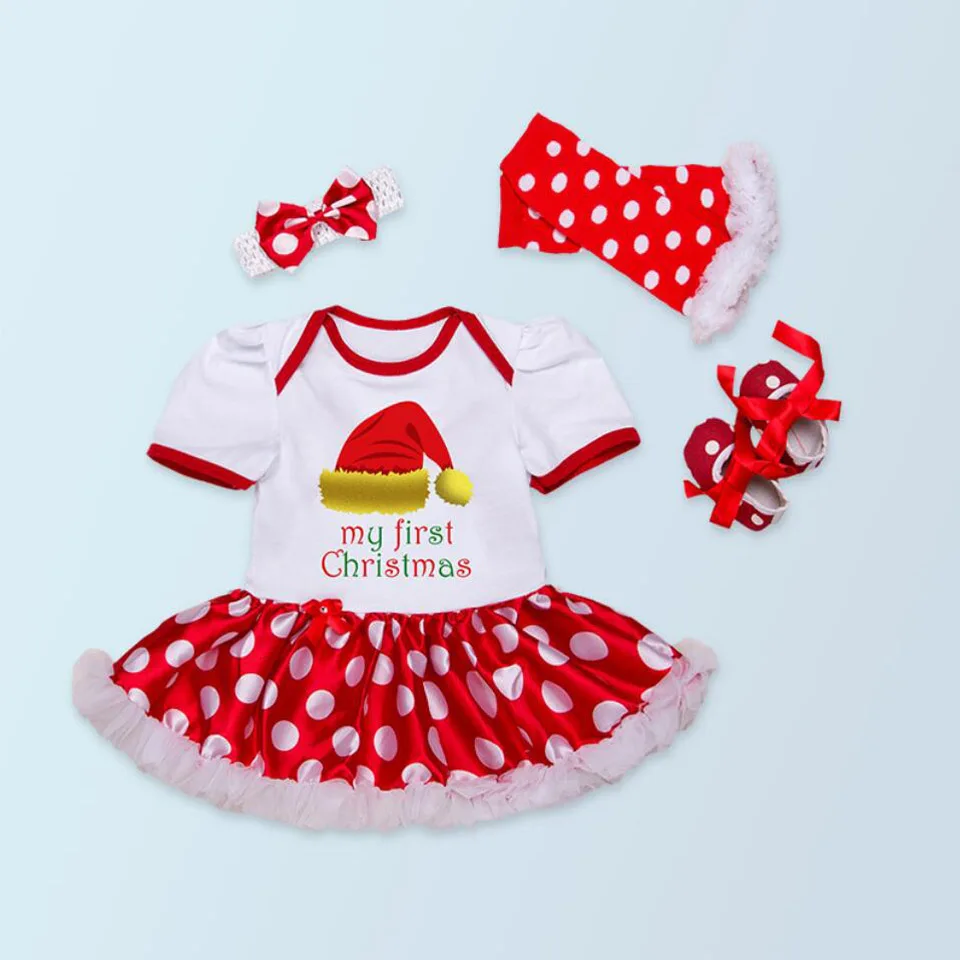 Комплекты из 4 предметов одежда для маленьких девочек белое платье в горошек с