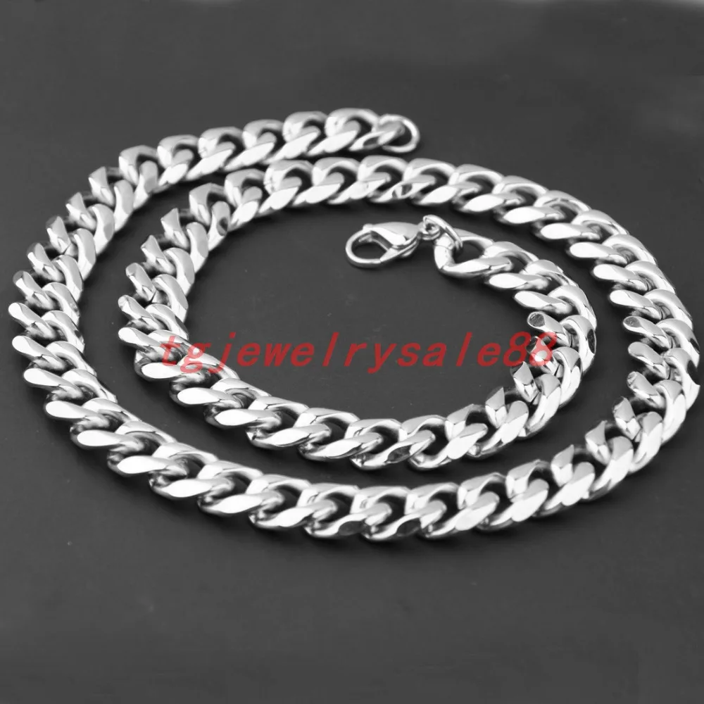 19mm Heavy Customized Size Cool Mens Jewelry Silver Stainless Steel Cuban Curb Link Chain Bracelet Or Necklaces 7-40&quot Never Fade |