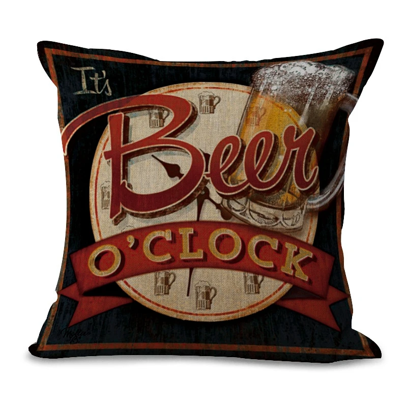 Наволочка для подушки с изображением пива таверны и бара хлопковая льняная
