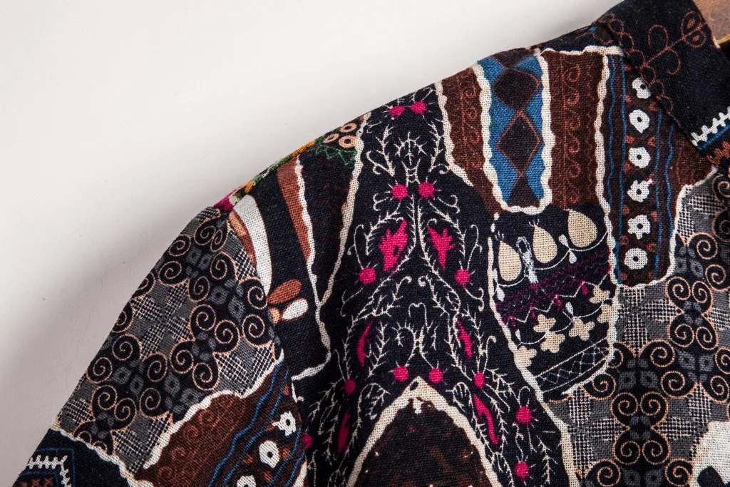 Мужская рубашка с коротким рукавом Повседневная хлопковая принтом в этническом