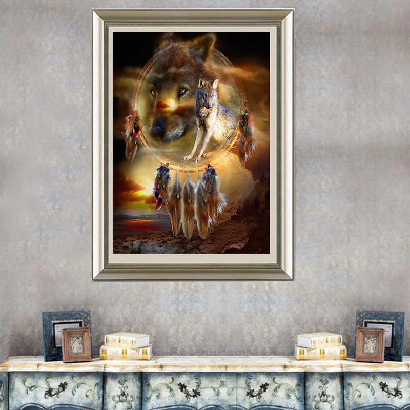 Круглый бриллиант вышивки крестом Волк Тотем алмаз вышивка животных рукоделие