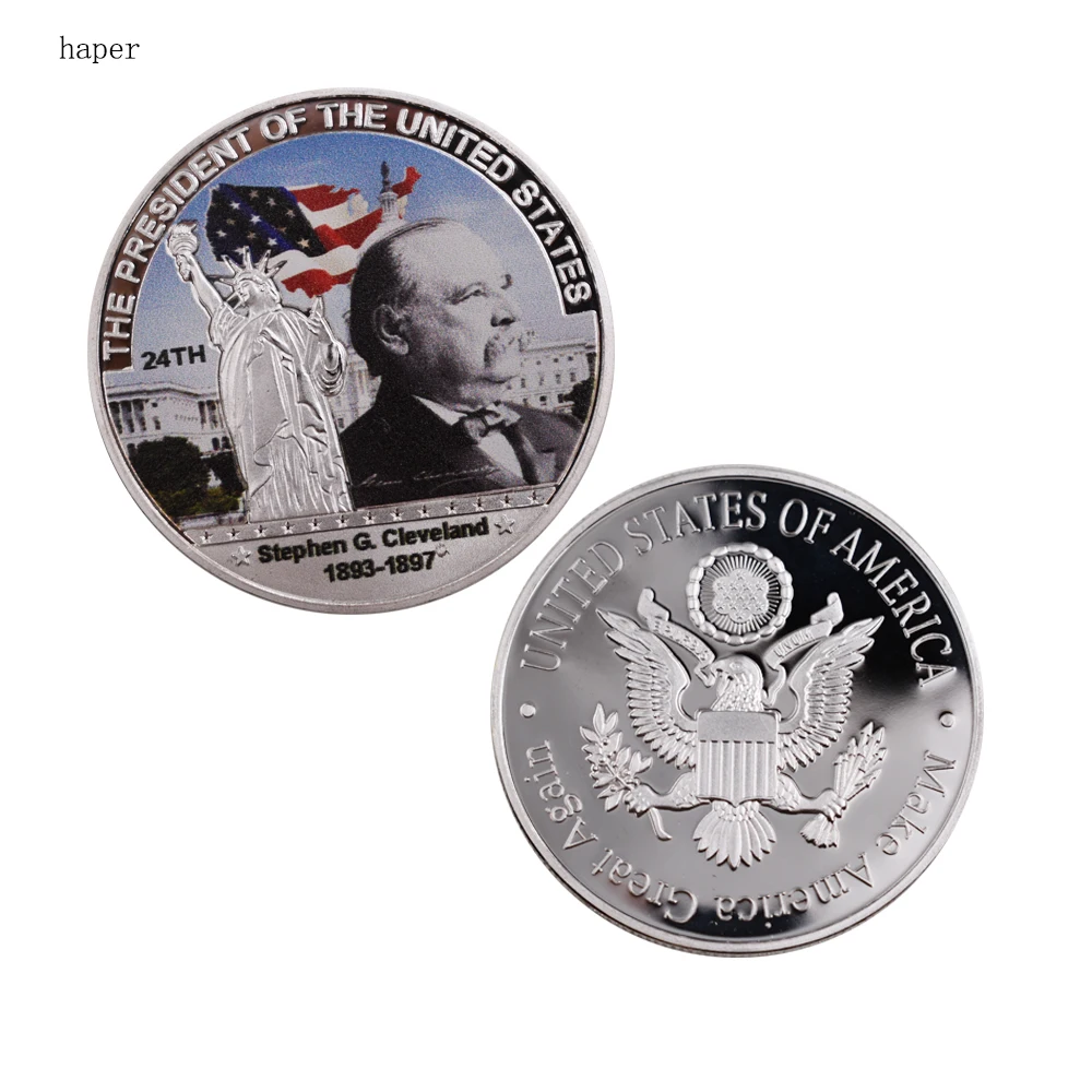 coin-0116 Американский цветной металлический 1th американский президент сувенирная монета 999,9 Посеребренная наградная монета для подарков - Цвет: coin-0116