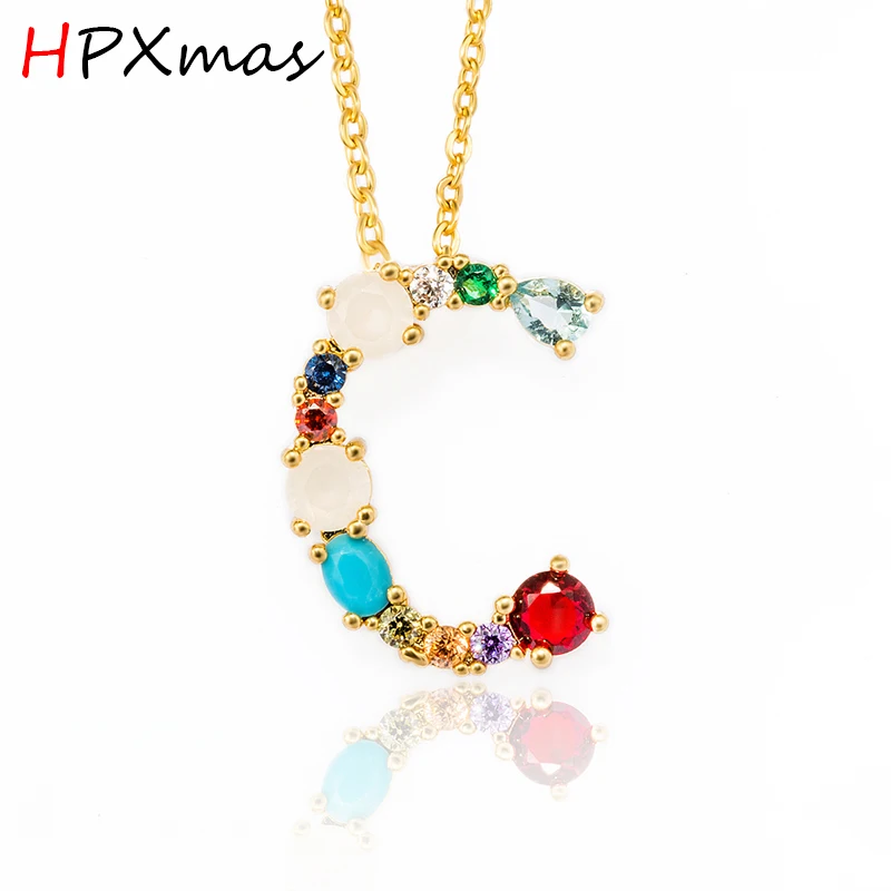 HPXmas кулон с 26 буквами красочные хрустальные камни Золотая цепочка ожерелье