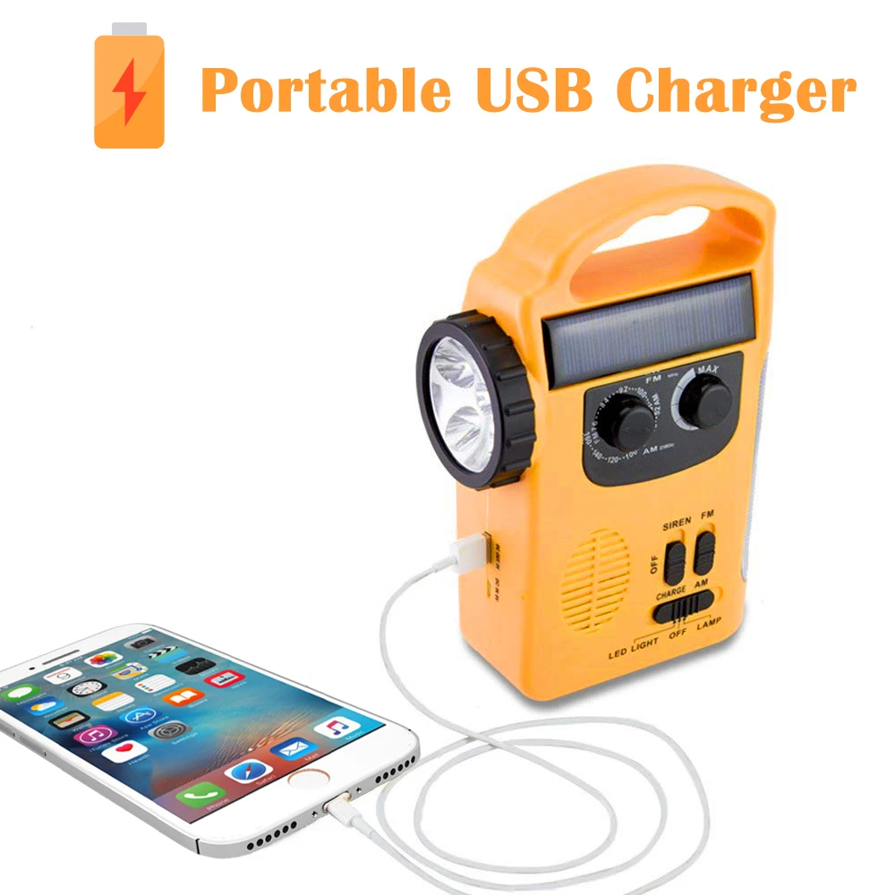 Наружный аварийный ручной Кривошип Солнечный Динамо AM/ FM радио 1000mAh внешний