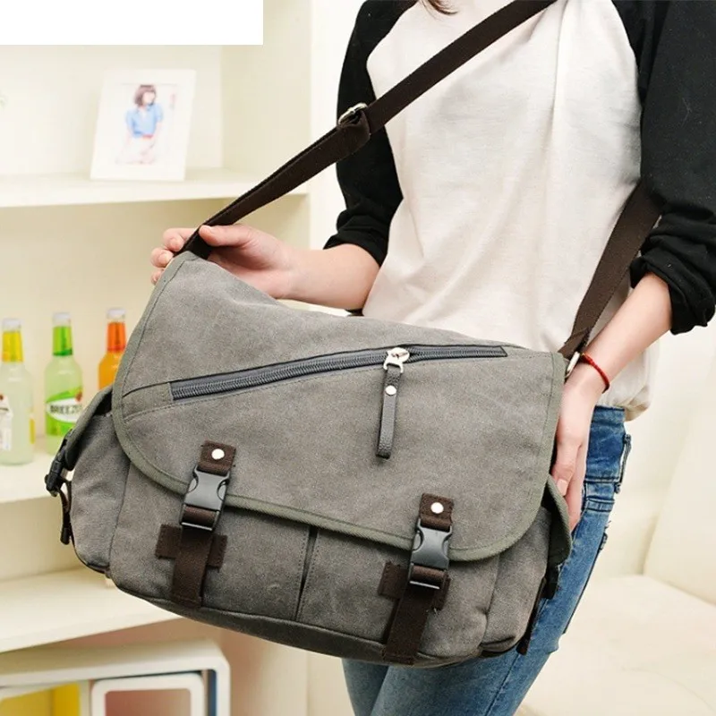 

2018 Men's Canvas Bag Large Capacity Multifunction Travel Messenger Bag Male Shoulder Bag Casual Retro Men Bag HJ079-C