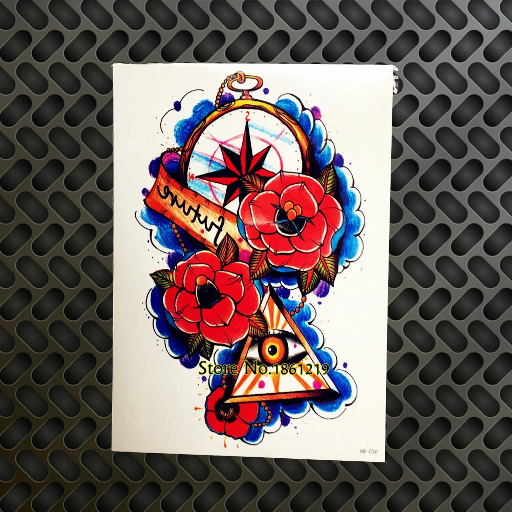 Горячая вспышка временная татуировка компас Tiangle глаз Роза цветок на руку для