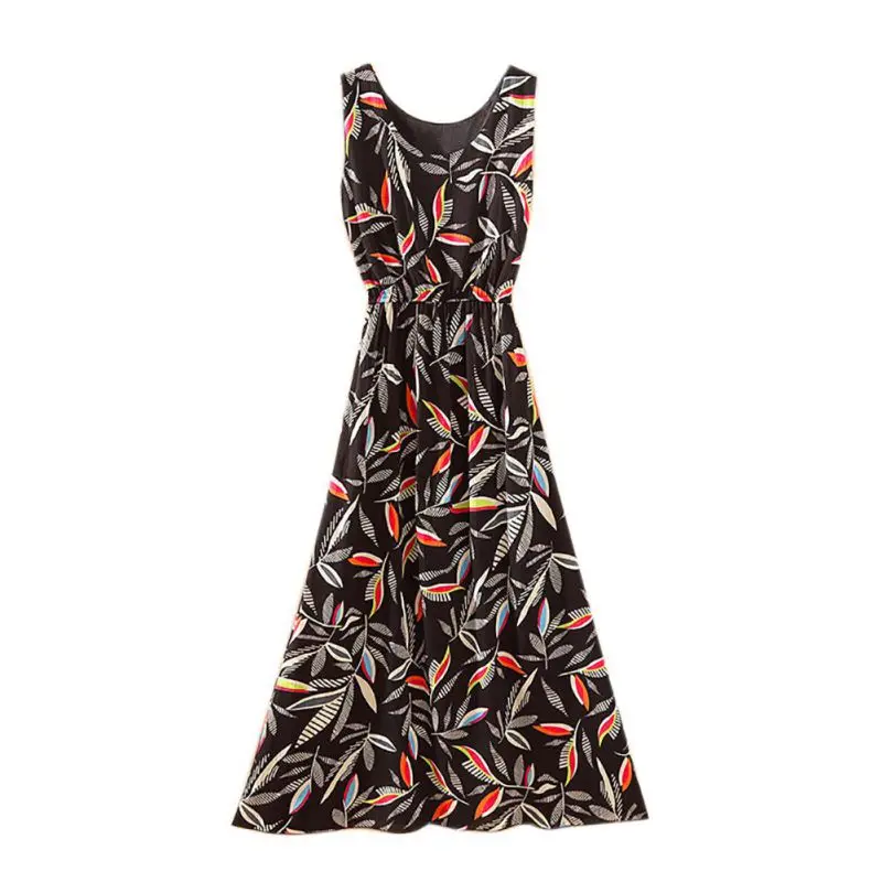 

Women Summer Sleeveless Long Fairy Bohemian Floral Print Sexy Seaside Beach Thin Dress