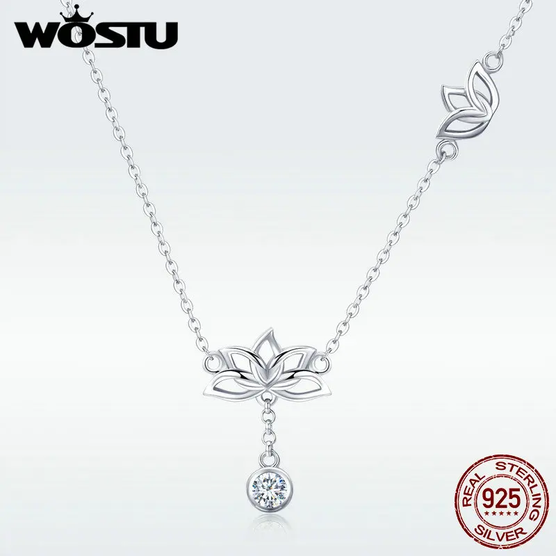 Женское Ожерелье с цветком лотоса WOSTU из стерлингового серебра 925 пробы роскошные
