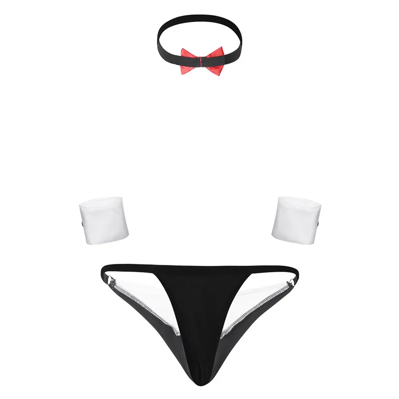 3 шт., мужское нижнее белье Butler, галстук для смокинга, стринги, нижнее белье для геев, бандаж, трусы с воротником, браслеты, косплей, вечерние, сексуальные трусики