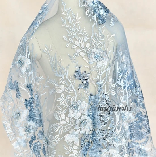 Multicolor three-dimensional sequin embroidery lace fabric wedding dress Hanfu handmade diy accessories materials | Дом и сад