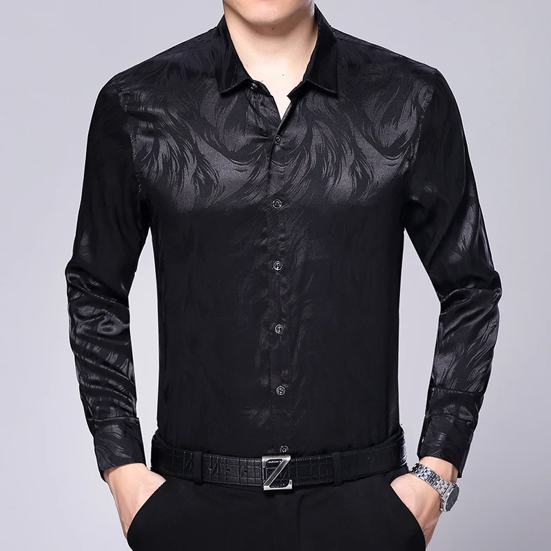 Новое поступление 2017 Осень и весна мужские атласные шелковые рубашки Модные