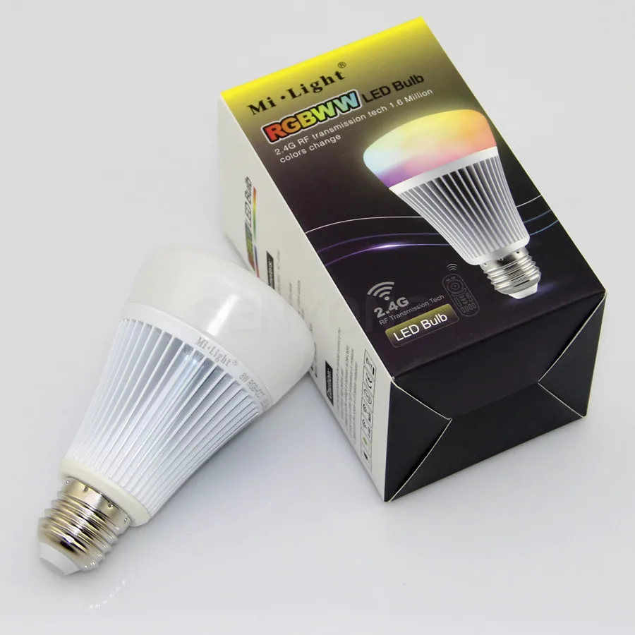 

20 pcs/lot AC85-265V 2.4G RF 4-Zone Wireless Dimmable E27 8W Mi Light RGBWW Led Bulb Smart Light + 5 pcs 2.4G RF Controller