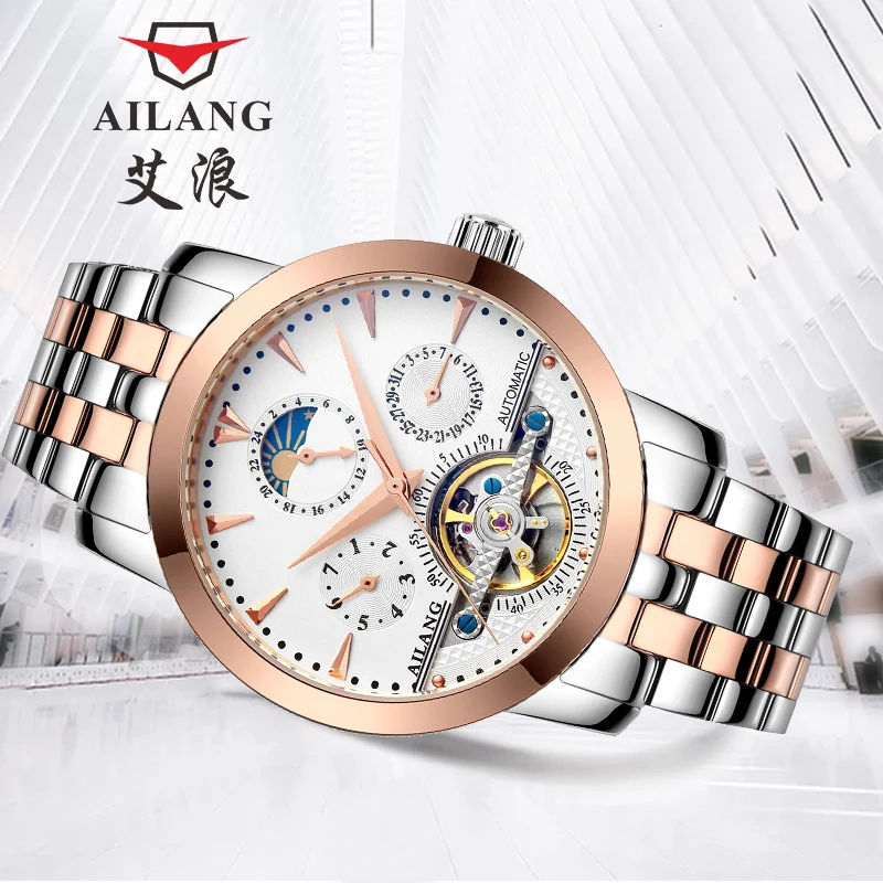 AILANG Роскошные брендовые полностью автоматические Tourbillon механические часы