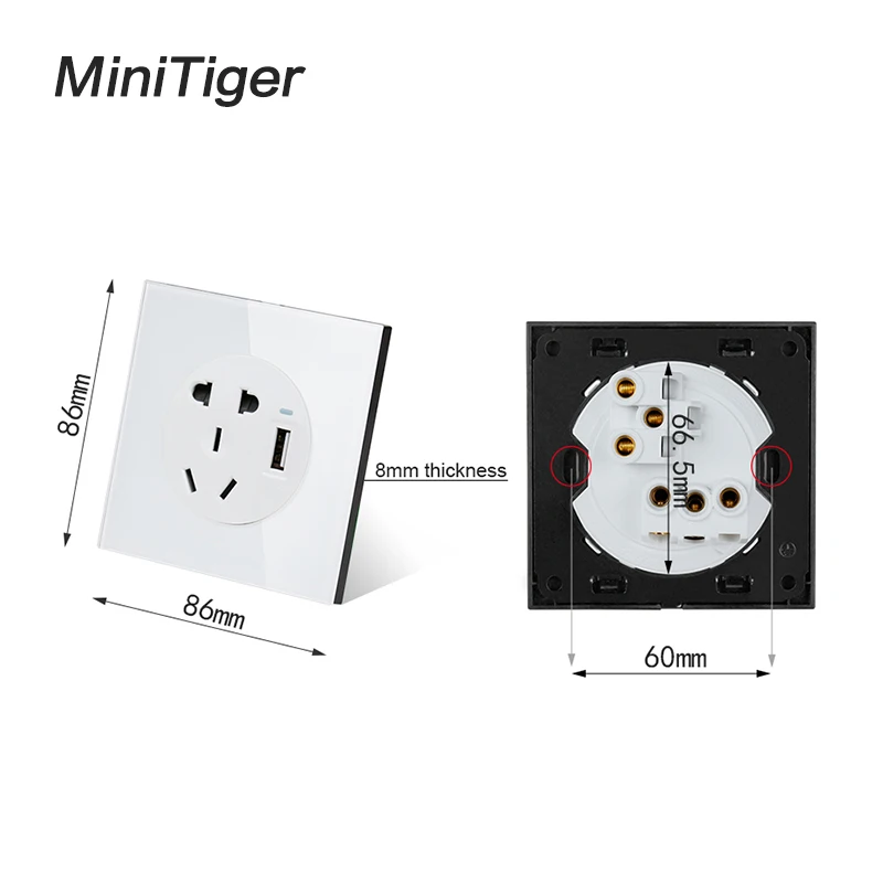 Minitiger стеклянная панель 10 А универсальная розетка с 5 отверстиями портом USB для