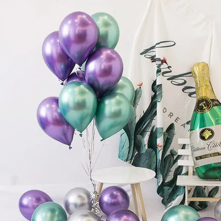 green purple 10 шт. 10-дюймовые серебряные золотые шары из латекса цвета металлик перламутровый металлический шар золотистого цвета Globos Свадебные товары для дня рождения воздушный шар - Цвет: green purple