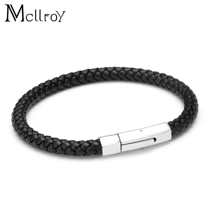 Mcllroy мужской браслет стальная проволока и Кожаный Плетеный веревочный застежка