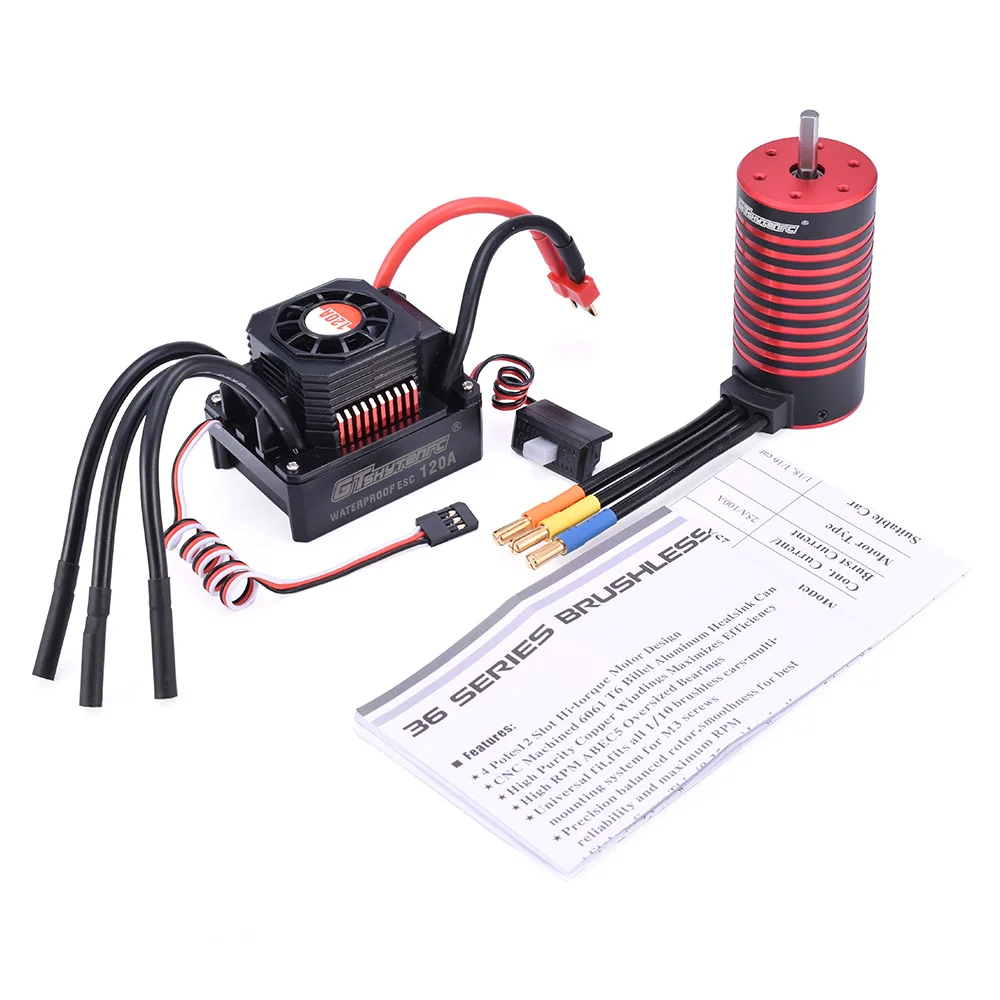 

GTSKYTENRC Waterproof Set 3670 2050KV 2650KV 2850KV Brushless engine w /radiator 120A Brushless ESC for 1 /10 1 /8 RC car