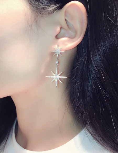 Charnwim модные серебряные серьги длинные серьги для женщин модные стразы со звездами Подвесные серьги женские PE1861