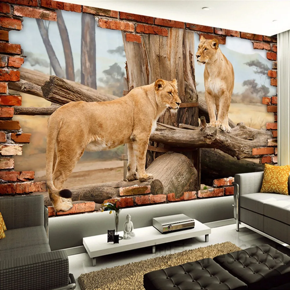 Пользовательские обои beibehang 3d фотообои стерео космос животные Лев наклейка на