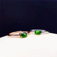 natural diopside rings s925 sterling silver natural 4mm green gemstone plain ring simple fine jewelry for women