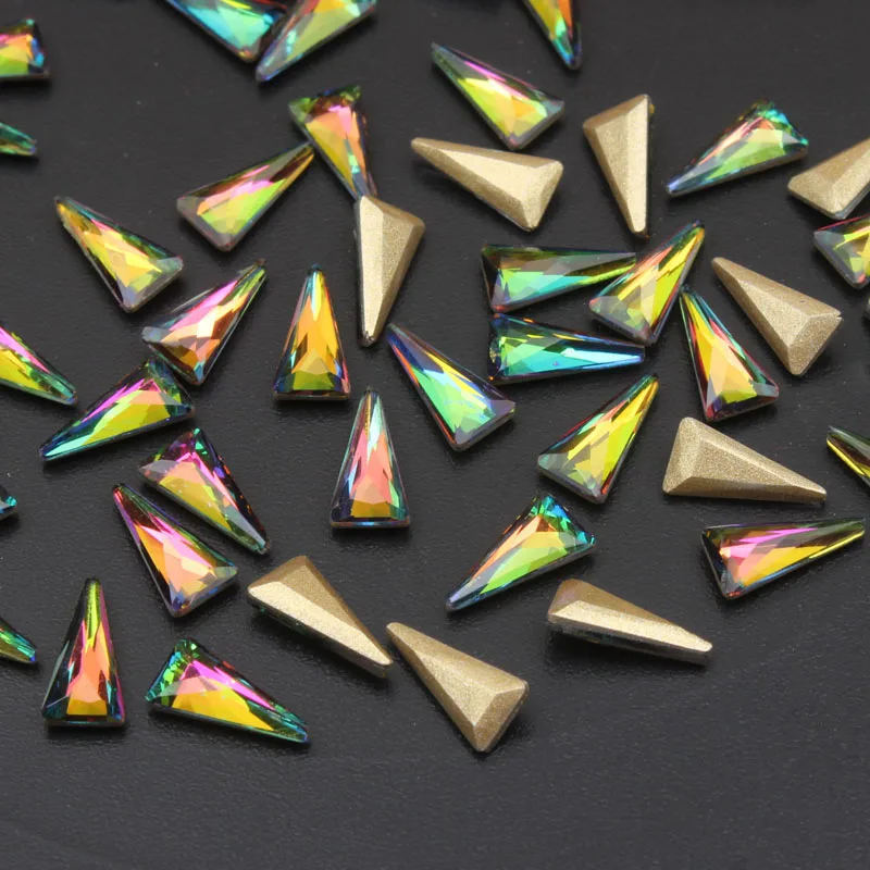 Colorful Glass Rainbow Color Nail Art Rhinestone Sharp Triangles shape 4x8mm 30pcs/100Pcs For 3D Decoration Free shipping | Дом и сад