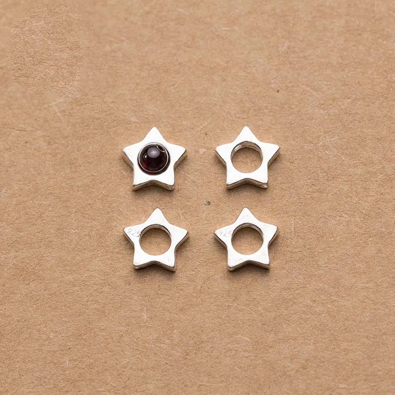 

925 Sterling Silver Beads Space 8mm Silver Star Charm Frame Beads Fit Bracelets Earrings Making DIY Fine Jewelry Decoration