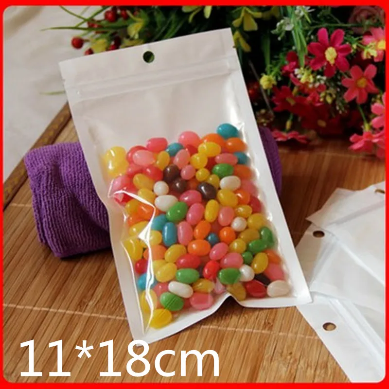 

100pcs 11*18cm White Clear Self Seal Zipper Plastic Retail Packaging Poly Pouches Ziplock Zip Lock Bags Package with Hang Hole