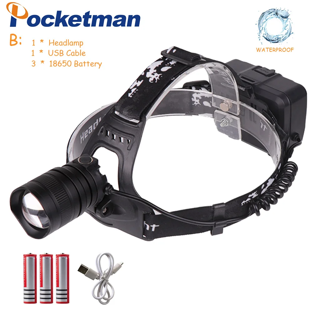 Pocketman XHP70 мощный налобный светильник, мощный светодиодный налобный фонарь, налобный фонарь, фонарь с зумом, налобный светильник для кемпинга, 3*18650 - Испускаемый цвет: TYPE B