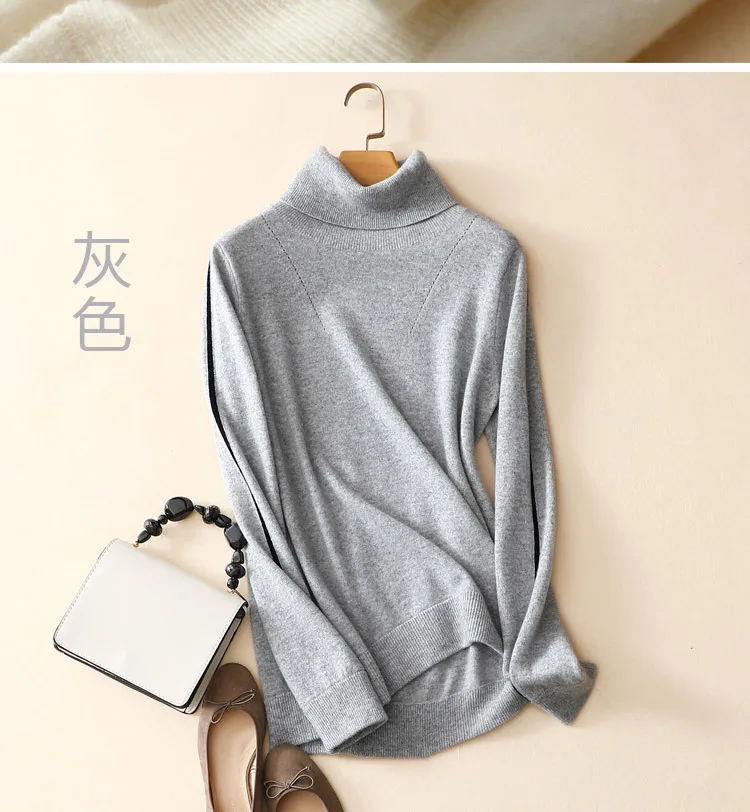 Кашана Pull Cachemire Femme, длинный рукав, Однотонный свитер с воротником-хомутом для женщин,, козий кашемировый свитер,, зимний женский свитер