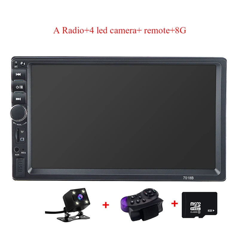 remote-4led-8G Multimidia 2 Din Автомобильный MP5 плеер automotivo 7018B " HD сенсорный экран Авто Аудио Стерео Bluetooth Радио управляемый автомобильный сабвуфер - Цвет: remote-4led-8G