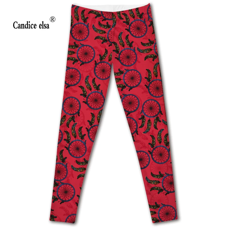 

CANDICE ELSA leggings women workout female pants elastic fitness legging feather printed trousers plus size drop shipping
