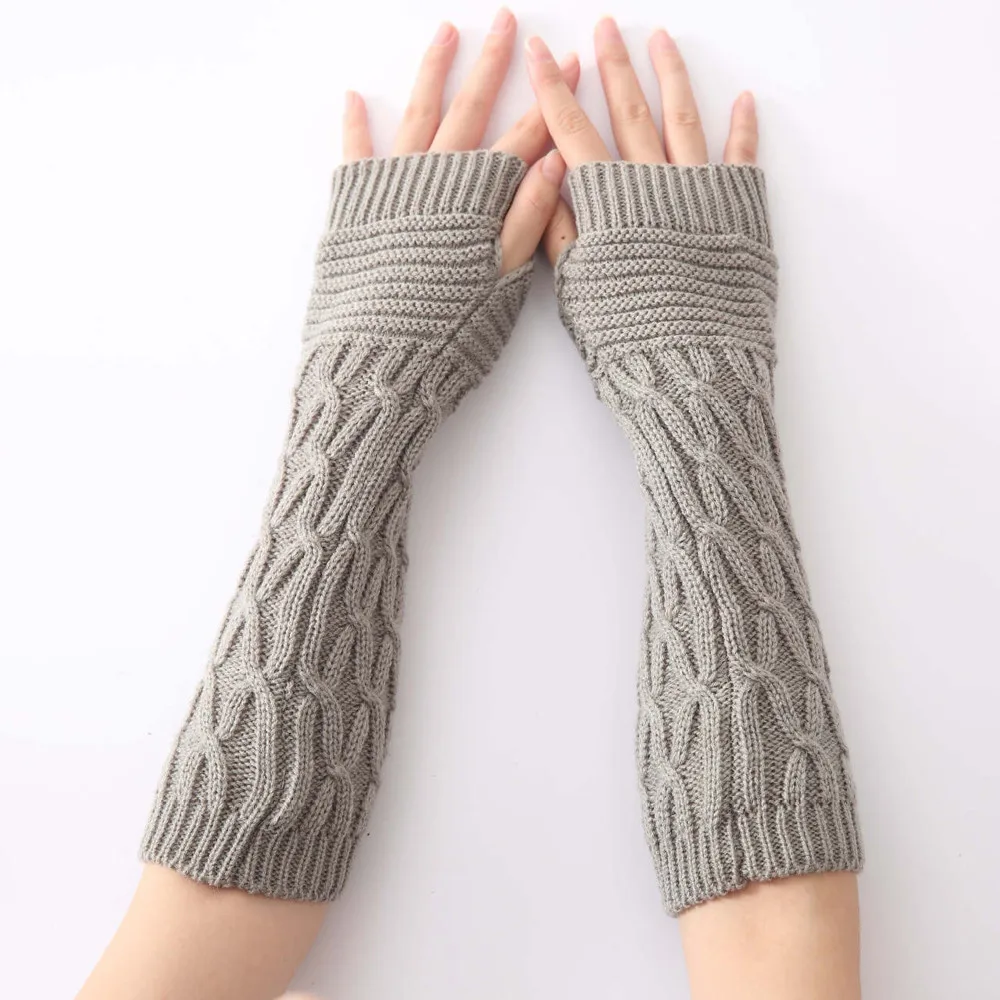 Gray Женские зимние перчатки kancoold, теплые однотонные вязаные длинные перчатки без пальцев, Модные женские перчатки 2018NOV28 - Цвет: Gray