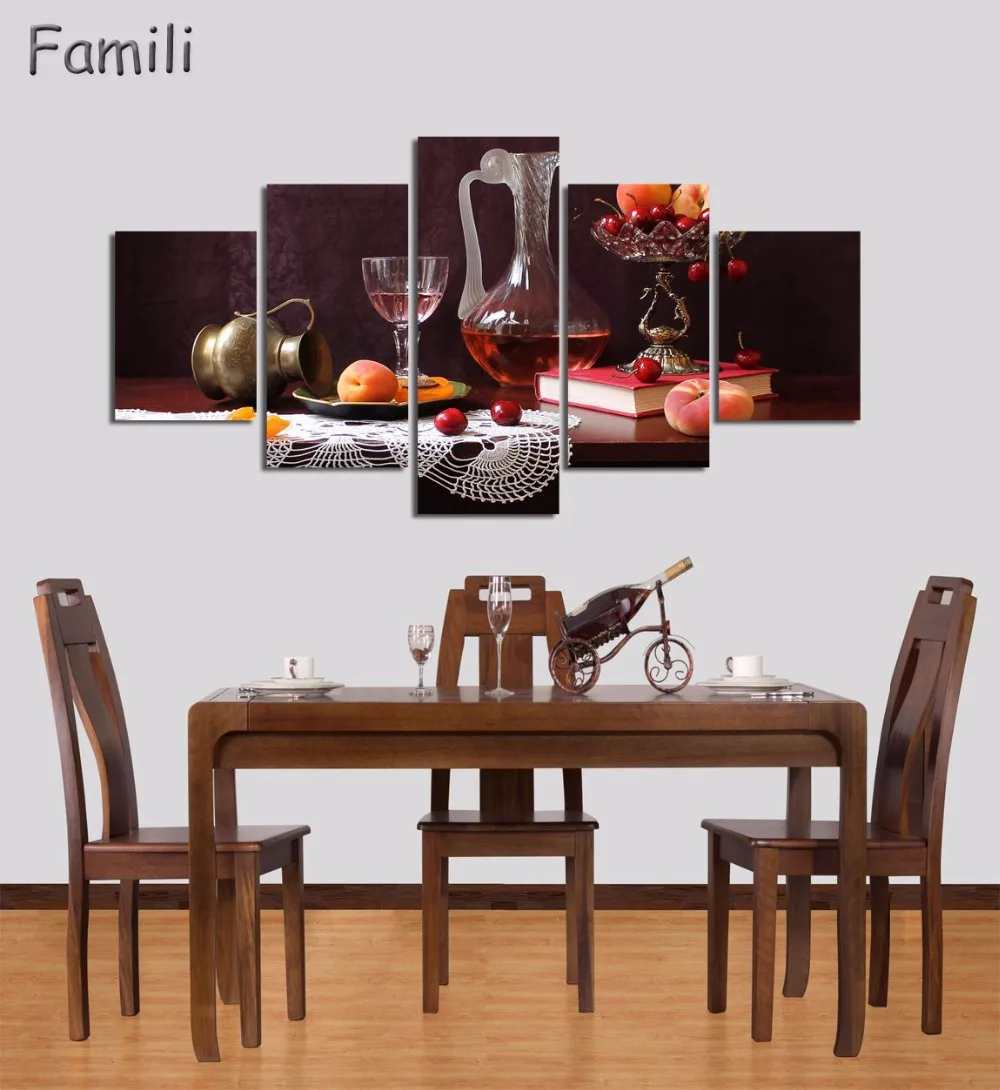 5 панельных картин с изображением еды и чашки современного холста Настенная