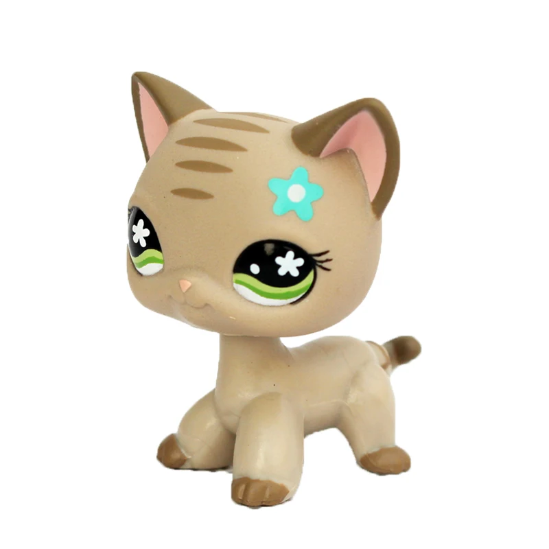 LPS CAT Littlest pet shop Bobble head toys Real rare standing #483 original short hair cat light grey kitty with blue flowers | Игрушки и