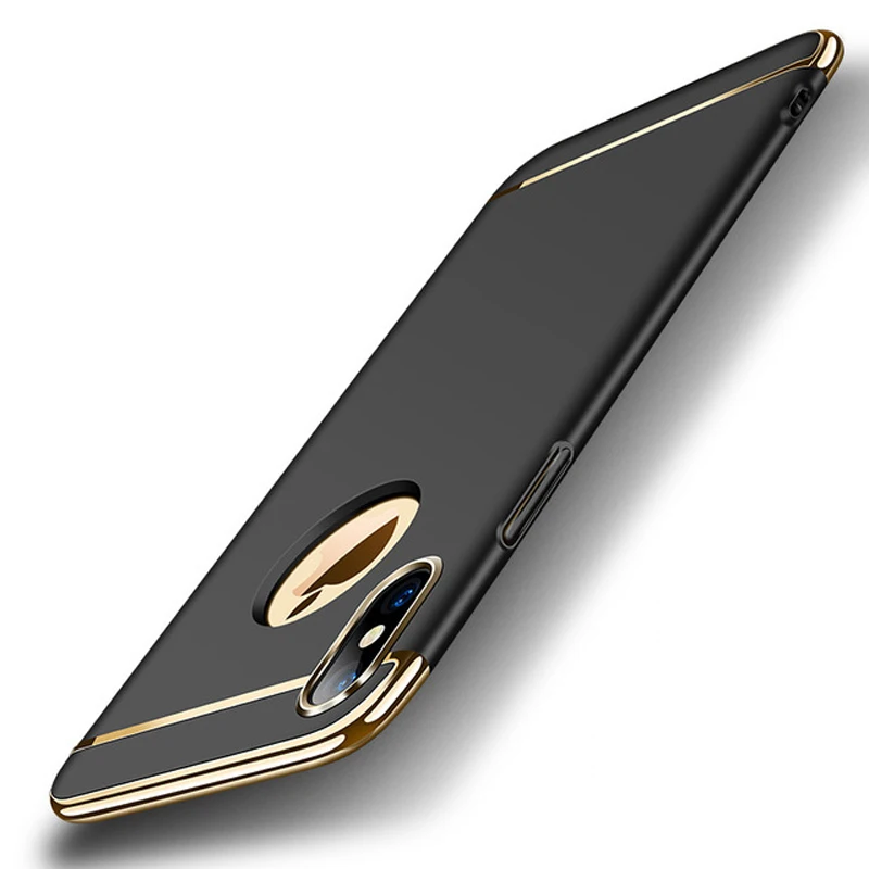 3 в 1 чехол для телефона iPhone X XR XS Max задняя крышка Модный позолоченный жесткий