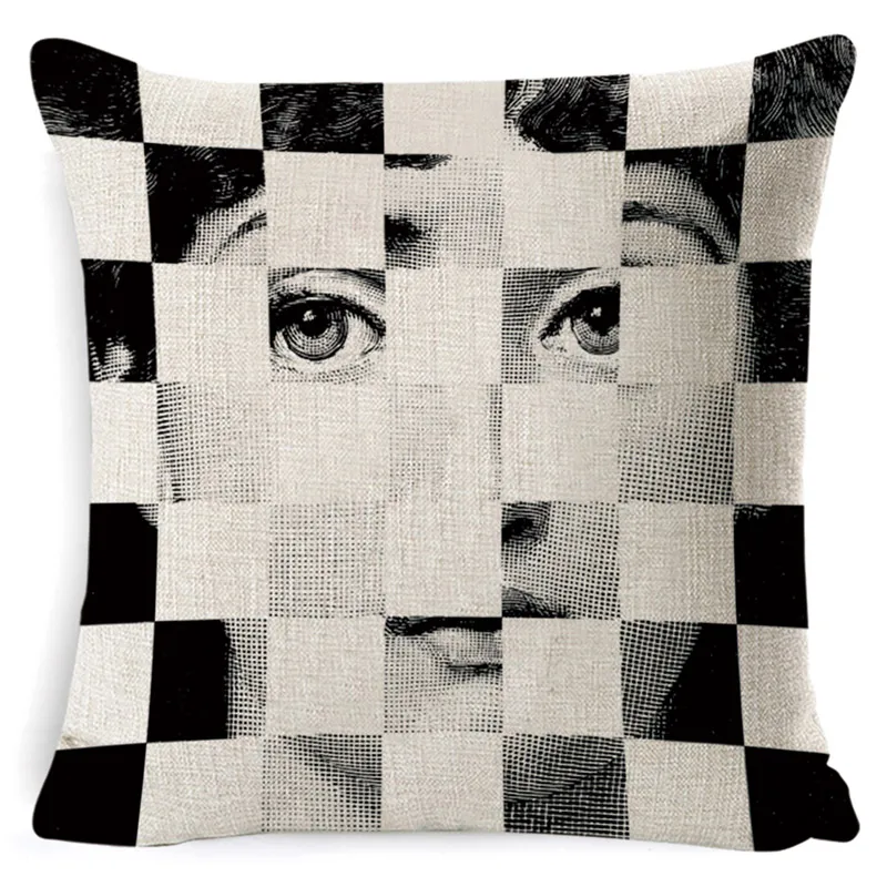 D-44 Fornasetti женский чехол для подушки для лица Европейский Винтажный Стильный чехол для подушки диван автомобильное домашнее сиденье Decora льняная бежевая наволочка 45*45 см - Цвет: D-44